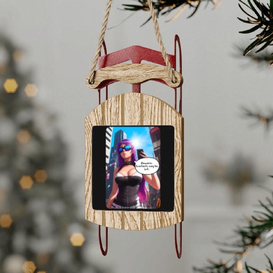 Cyberpunk Waifu Influencer Design 5 Sled Ornaments