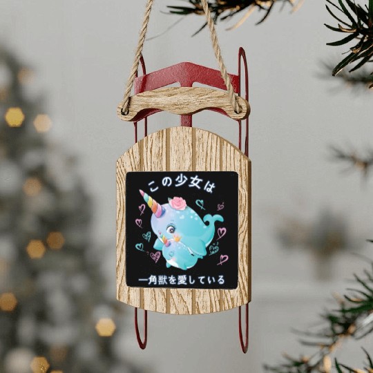 Narwhal Love Mom Narwal Sled Ornaments