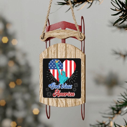 God Bless America Independence Day 4th July USA Sled Ornaments