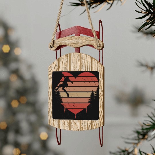 Cute Red Vintage Heart Rock Climbing Valentine Day Sled Ornaments