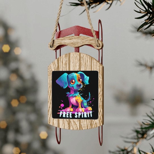 Free Spirit Sled Ornaments: Puppy Synthwave Graffiti Kids