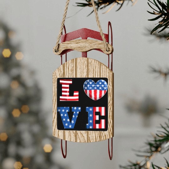 LOVE America Independence Day USA Patriots Sled Ornaments