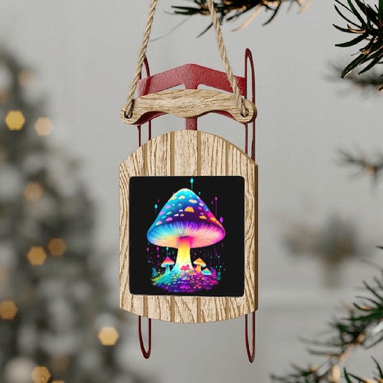 Enchanting Fungi: A Neon Wonderland Sled Ornaments
