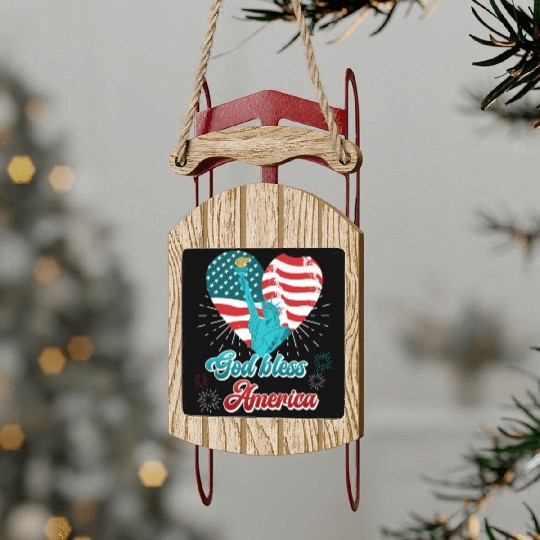 God Bless America Independence Day 4th July USA Sled Ornaments