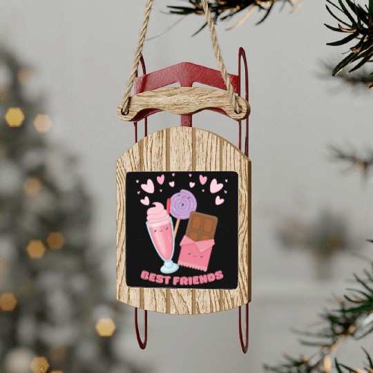 Cute Best Friends Lollipop Ice cream And Chocolate Sled Ornaments