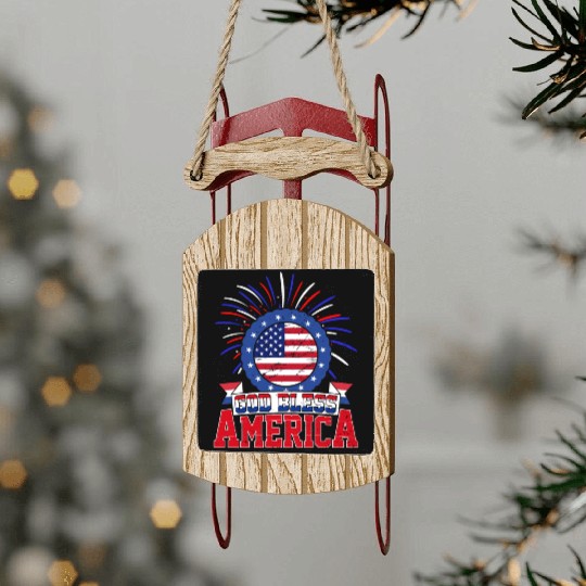 God Bless America Independence Day USA Patriot Sled Ornaments