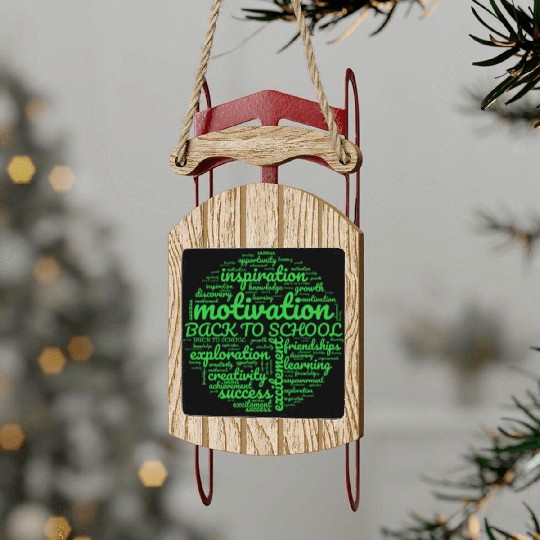 Back to School Wordcloud - Green Circle Sled Ornaments