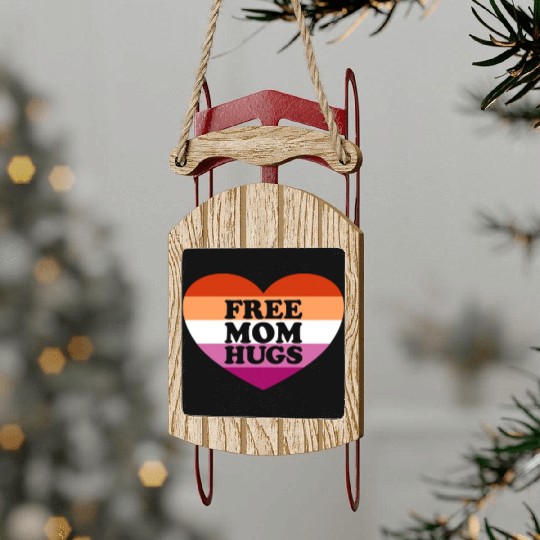 Free Mom Hugs Lesbian Flag Heart LGBTQ Free Hugs Sled Ornaments