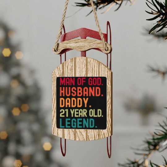 Man of God Husband Dad Vintage 21st Birthday Sled Ornaments