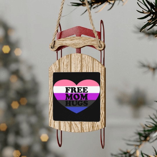 Free Mom Hugs Genderfluid Flag Heart LGBTQ Sled Ornaments