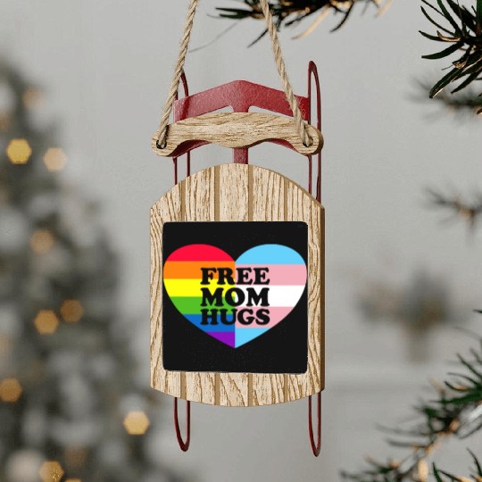Free Mom Hugs Gay Pride Trans Flag LGBTQ Free Hugs Sled Ornaments