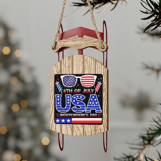 4th July USA Independence Day All American Pride Sled Ornaments