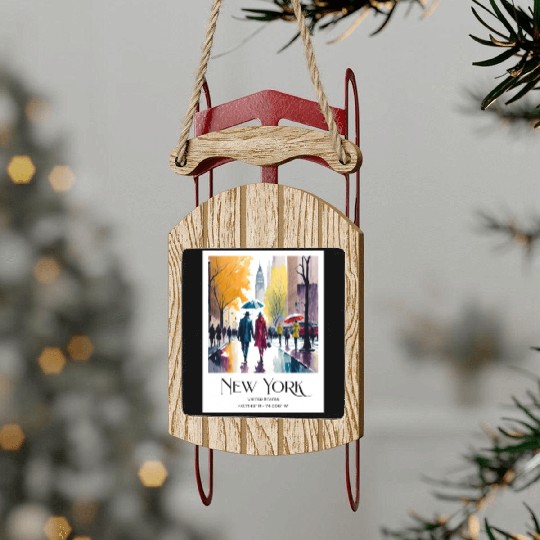 Couple walking in the streets of New York City Sled Ornaments