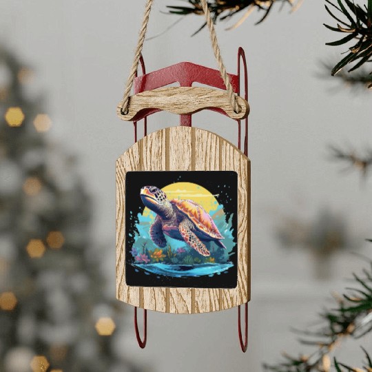 Serene Underwater Turtle Sled Ornaments
