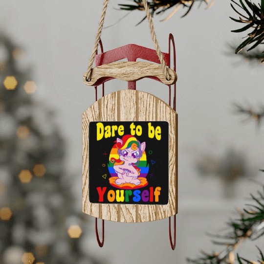 Dare to be Gaymer Lesbian Girl Gamer gift Sled Ornaments