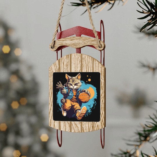 Basketball Cat Basketball Player I Love Basketball Sled Ornaments