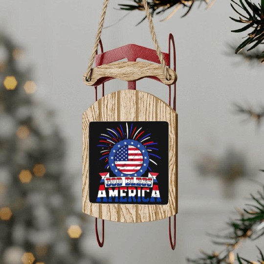 God Bless America Independence Day USA Patriot Sled Ornaments
