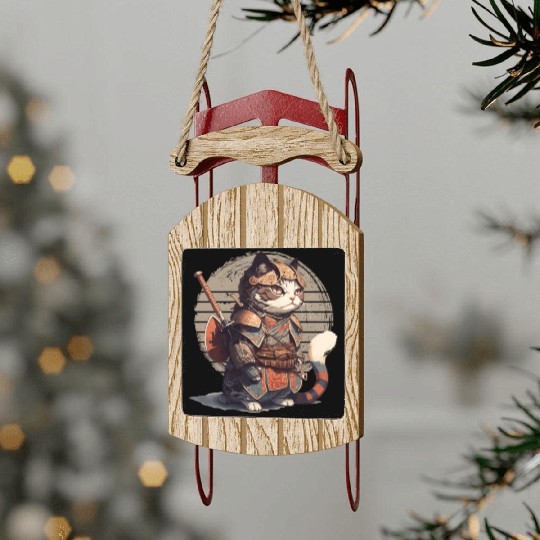 Samurai Cat Warrior Japanese Ninja Cat Kawaii Sled Ornaments