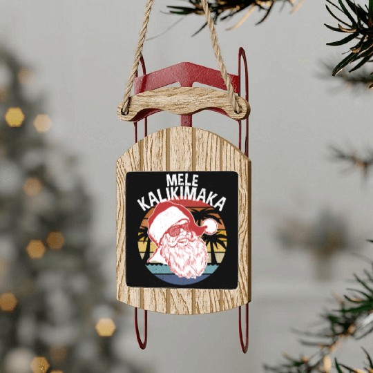 Mele Kalikimaka Hipster Santa Palm Trees Sled Ornaments