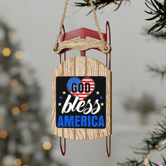 God Bless America Independence Day Party USA Sled Ornaments