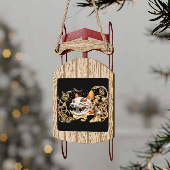 Cat Skull And Butterflies Sled Ornaments