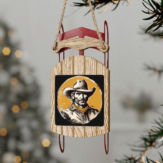 Howdy Partner! Retro Vintage Wild West Cowboy Sled Ornaments