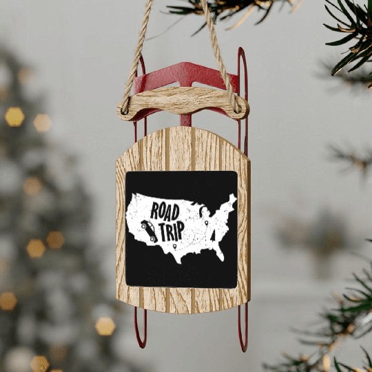 Road Trip US Map | Vacation Travel Sled Ornaments