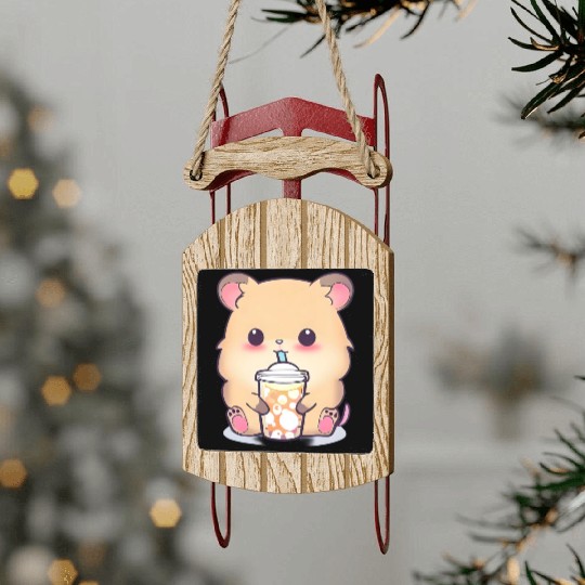 Kawaii hamster with bubble tea Sled Ornaments