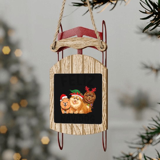 Feliz Navidog Chow Chow Reindeer Christmas Light Sled Ornaments