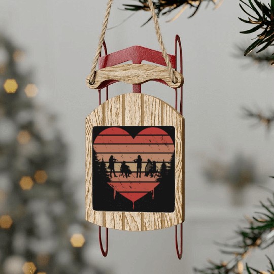 Cute Red Vintage Heart Orchestra Valentine Day Sled Ornaments