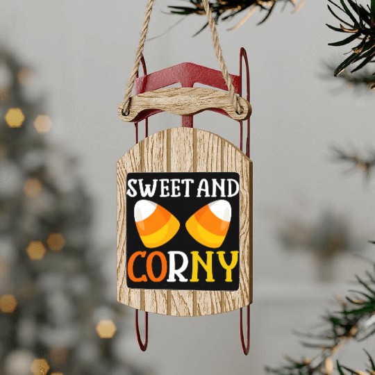 Halloween Design Candy Corn Sweet And Corny Sled Ornaments