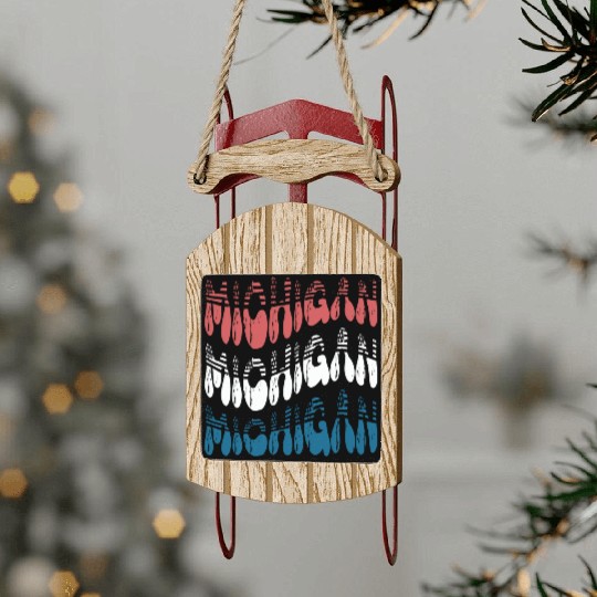 Michigan Red White Blue Cute Groovy Sled Ornaments