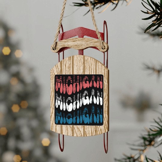 Michigan Red White Blue Cute Groovy Sled Ornaments