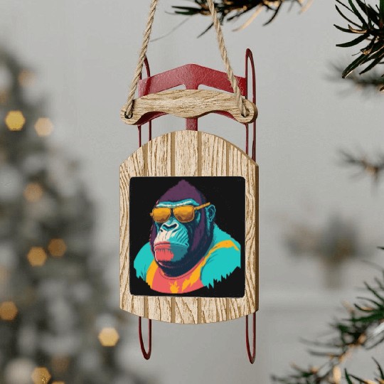 Cool Gorilla with trendy sunglasses illustration Sled Ornaments
