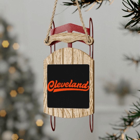 I Love Cleveland Ohio Sports Script Sled Ornaments