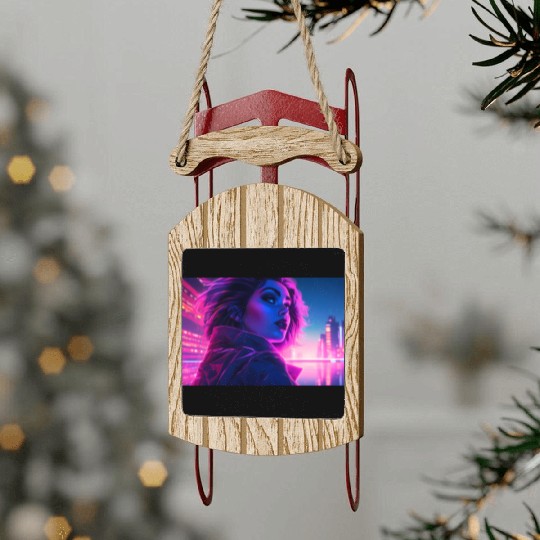 Synthwave Girl - Futuristic Design neon colors Sled Ornaments