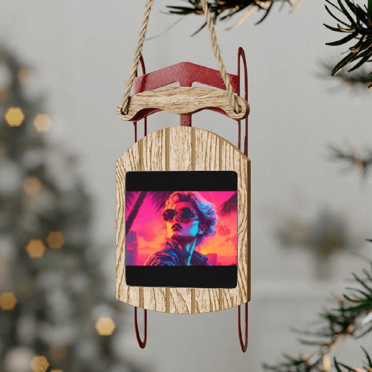 Synthwave Sunset Vibes with sunglasses Sled Ornaments