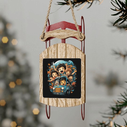 Back to School Pre-K Kindergarten School Bus Sled Ornaments