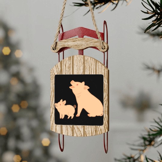 Mother pig with piglet Sled Ornaments
