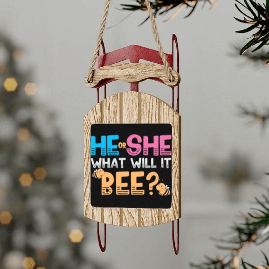 Gender Reveal Bee green Sled Ornaments