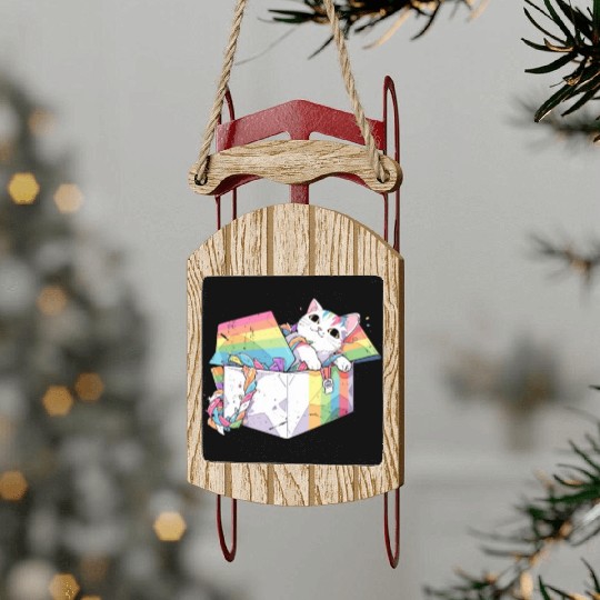 Rainbow Cat Lover Cute Kitty Animal LGBT Community Sled Ornaments