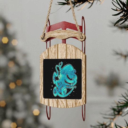 Blue Green Octopus Sled Ornaments