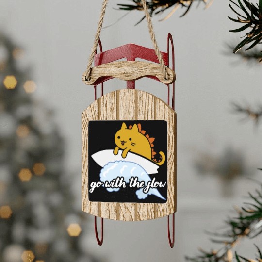 Catzilla Surfer Surf Lover Go With The Flow Sled Ornaments