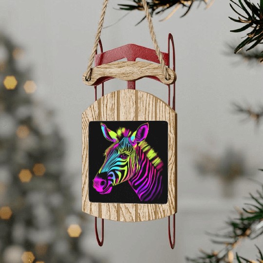 Zebra Neon Colors Portrait Sled Ornaments