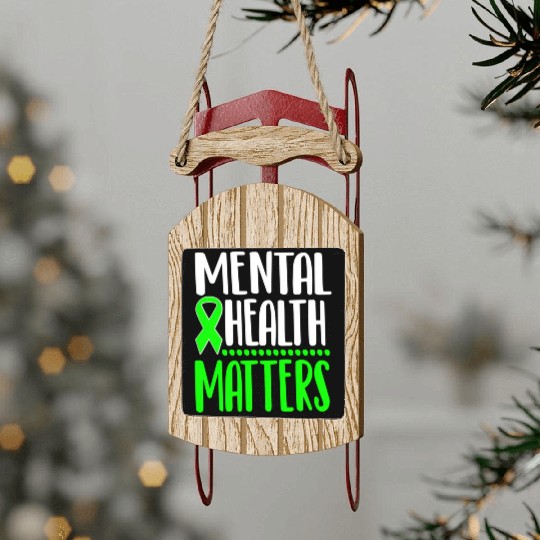 Mental Health Awareness Ribbon Green Anxiety Depre Sled Ornaments