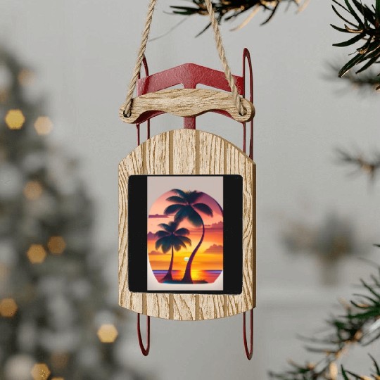 The sunset Palm tree logo design in Sled Ornaments