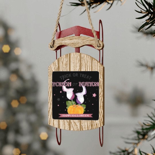 Happy Halloween Trick or Treat Poison or Potion Sled Ornaments