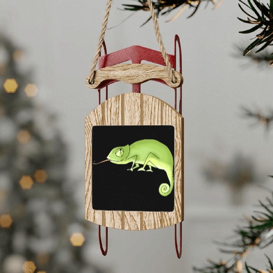 Green Chameleon Sled Ornaments