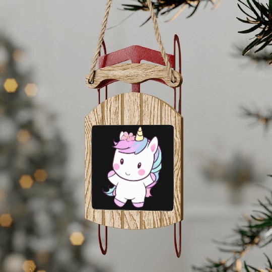 Cute Dancing Unicorn, Joyful Fantasy Design Sled Ornaments