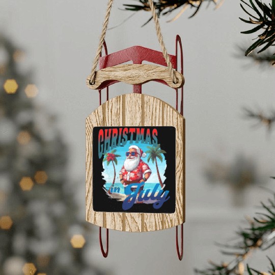 Santa at the Beach | Christmas In July Sled Ornaments
